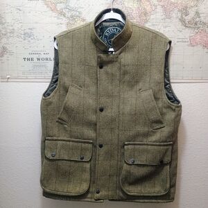 Men's M RYDALE European Olive Tweed Vest. Wool. Moleskin. Quilted. 45" Chest=Med